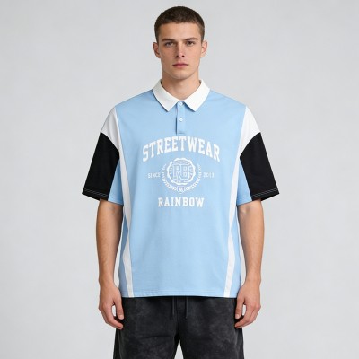 Screen Print Color Block Polo Shirt | Retro Street Style | Casual Streetwear | OEM Streetwear