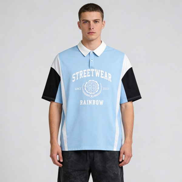 Screen Print Color Block Polo Shirt | Retro Street Style | Casual Streetwear | OEM Streetwear