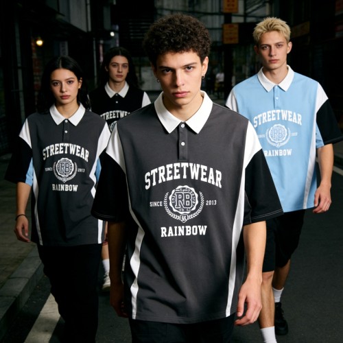 Screen Print Color Block Polo Shirt | Retro Street Style | Casual Streetwear | OEM Streetwear