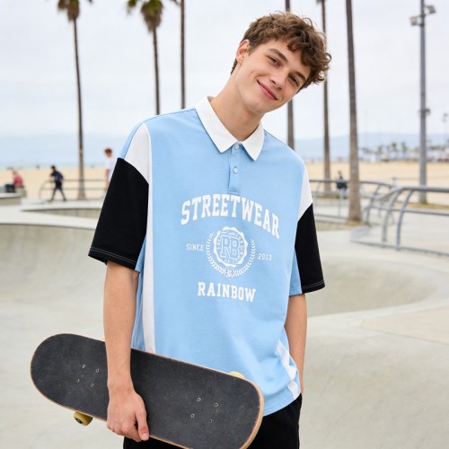 Screen Print Color Block Polo Shirt | Retro Street Style | Casual Streetwear | OEM Streetwear