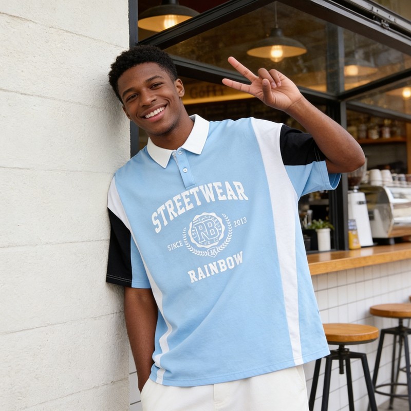 Screen Print Color Block Polo Shirt