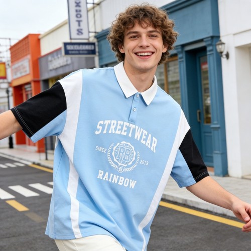 Screen Print Color Block Polo Shirt | Retro Street Style | Casual Streetwear | OEM Streetwear