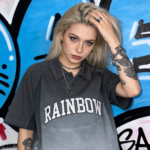 Washed Vintage Color Block Polo | Applique and Spray Color | Custom Streetwear Manufacturer