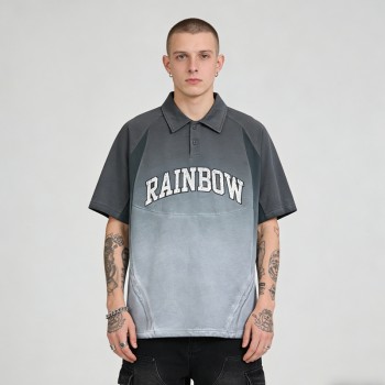 Washed Vintage Color Block Polo | Applique and Spray Color | Custom Streetwear Manufacturer