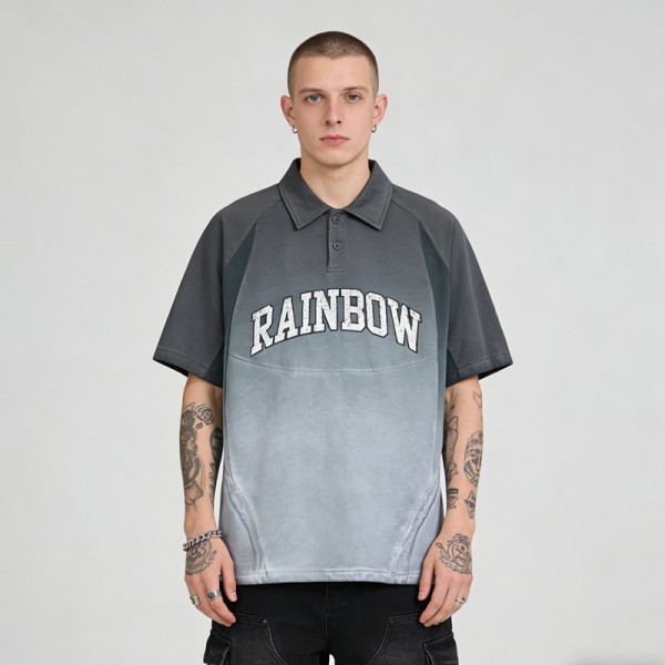 Washed Vintage Color Block Polo | Applique and Spray Color | Custom Streetwear Manufacturer