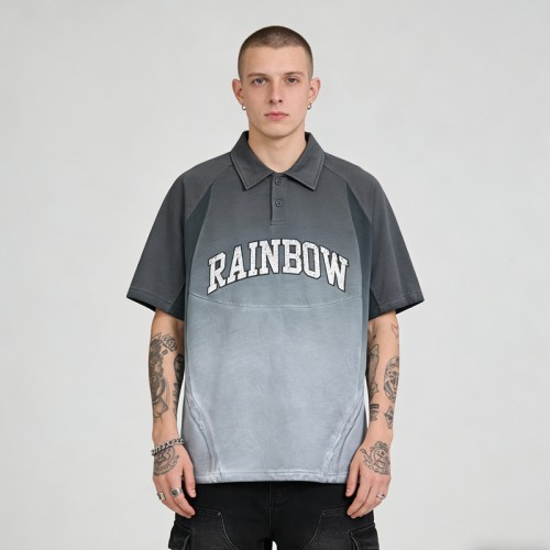 Washed Vintage Color Block Polo | Applique and Spray Color | Custom Streetwear Manufacturer