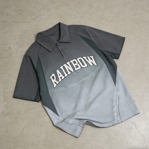 Washed Vintage Color Block Polo | Applique and Spray Color | Custom Streetwear Manufacturer