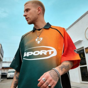 Gradient Screen Print Polo Shirt | Embroidered Patch | Breathable Polyester | Streetwear | OEM Streetwear