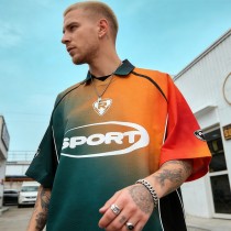 Gradient Screen Print Polo Shirt | Embroidered Patch | Breathable Polyester | Streetwear | OEM Streetwear