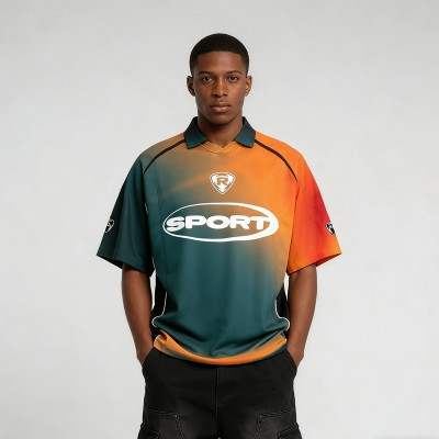 Gradient Screen Print Polo Shirt | Embroidered Patch | Breathable Polyester | Streetwear | OEM Streetwear