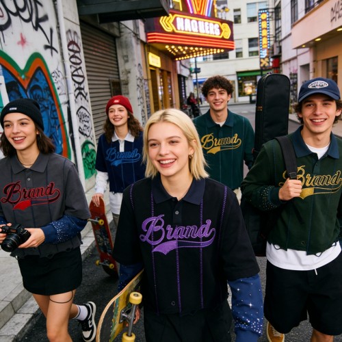 Double Layer Rhinestone Embroidered Patchwork Polo | Distressed Ripped | Custom Clothing Manufacturer