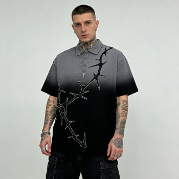 Dip Dye 3D Embroidery Polo Shirt | Gothic Thorn Pattern | Custom Streetwear Manufacturer