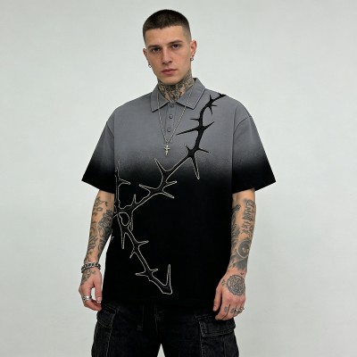 Dip Dye 3D Embroidery Polo Shirt | Gothic Thorn Pattern | Custom Streetwear Manufacturer