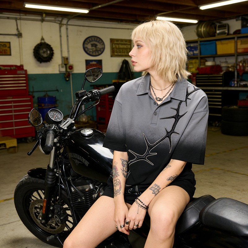 Dip Dye 3D Embroidery Polo Shirt