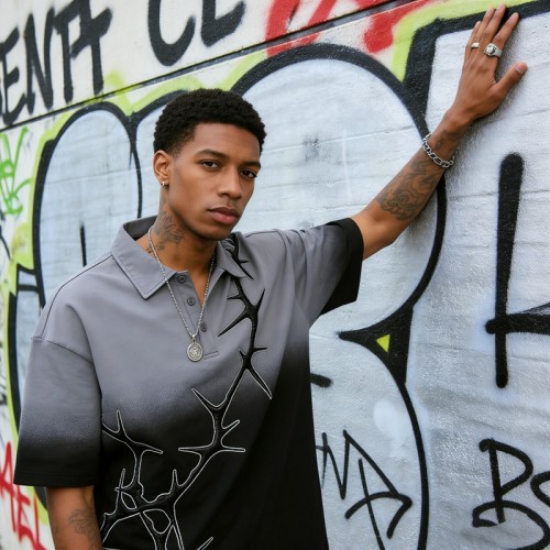 Dip Dye 3D Embroidery Polo Shirt | Gothic Thorn Pattern | Custom Streetwear Manufacturer