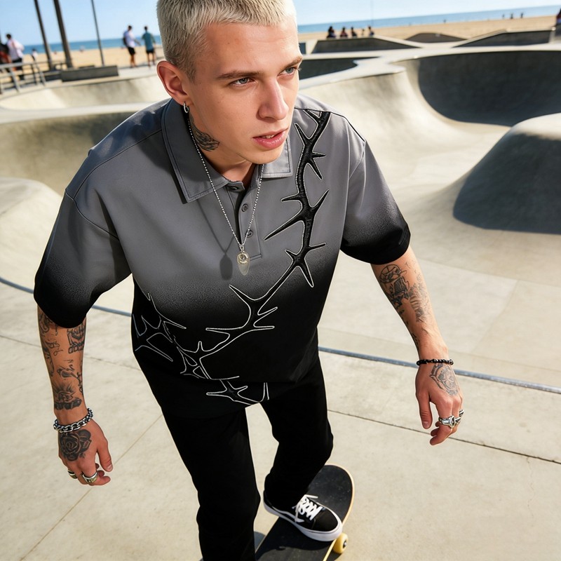 Dip Dye 3D Embroidery Polo Shirt