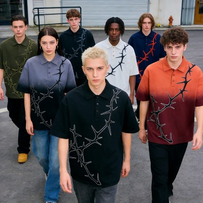 Dip Dye 3D Embroidery Polo Shirt | Gothic Thorn Pattern | Custom Streetwear Manufacturer