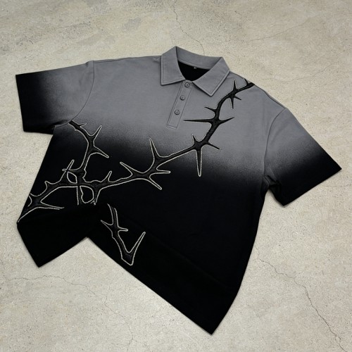 Dip Dye 3D Embroidery Polo Shirt | Gothic Thorn Pattern | Custom Streetwear Manufacturer