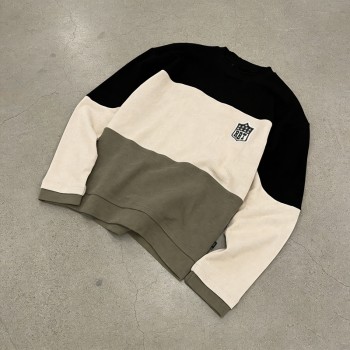 Men's Waffle Knit Patchwork Crewneck Sweatshirt | Embroidered Patches | Custom Streetwear Manufacturer