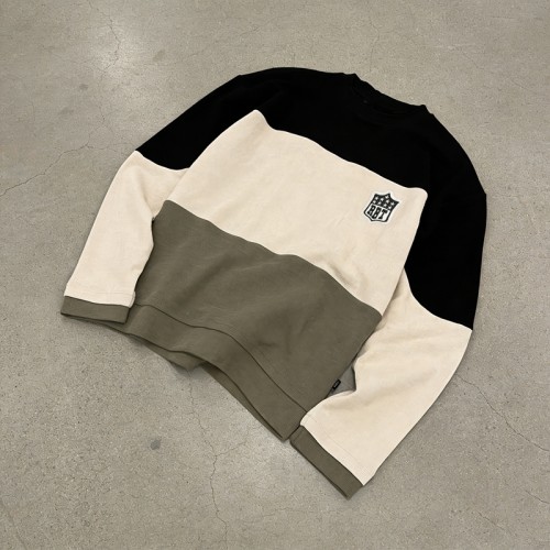 Men's Waffle Knit Patchwork Crewneck Sweatshirt | Embroidered Patches | Custom Streetwear Manufacturer