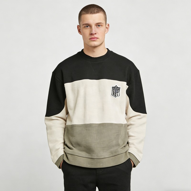 Men's Waffle Knit Patchwork Crewneck Sweatshirt