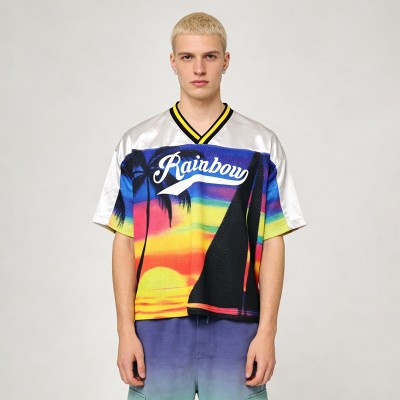 3D Silicone Print Sublimation Jersey | Tropical Sunset Print | Mesh Fabric | OEM Streetwear