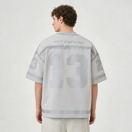 Silver Reflective Print Football Jersey | V-Neck | Oversized Fit | Custom Streetwear Manufacturer