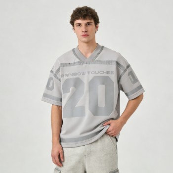 Silver Reflective Print Football Jersey | V-Neck | Oversized Fit | Custom Streetwear Manufacturer