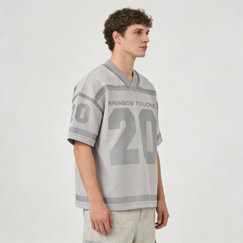 Silver Reflective Print Football Jersey | V-Neck | Oversized Fit | Custom Streetwear Manufacturer