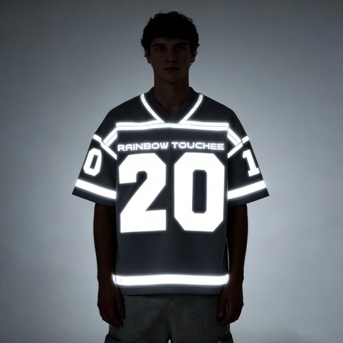 Silver Reflective Print Football Jersey | V-Neck | Oversized Fit | Custom Streetwear Manufacturer