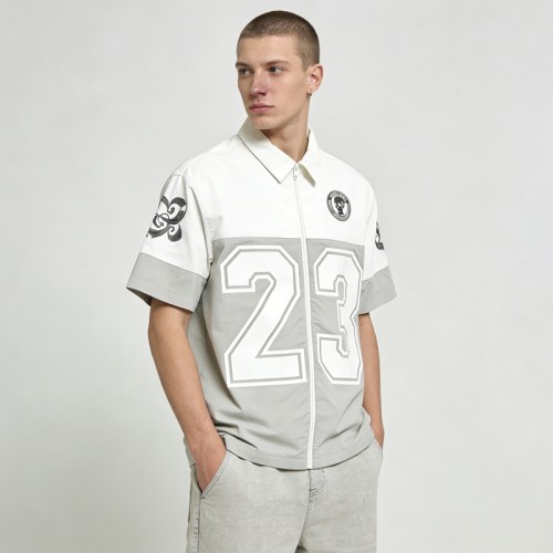 Men's Ink Printing Paneled Zip-Up Shirt | Breathable | Cotton Blend | Custom Streetwear Manufacturer