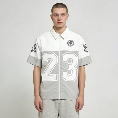 Men's Ink Printing Paneled Zip-Up Shirt | Breathable | Cotton Blend | Custom Streetwear Manufacturer