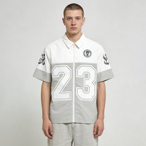 Men's Ink Printing Paneled Zip-Up Shirt | Breathable | Cotton Blend | Custom Streetwear Manufacturer