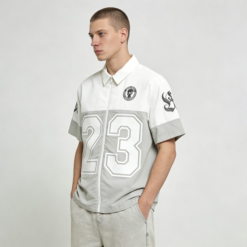 Men's Ink Printing Paneled Zip-Up Shirt 