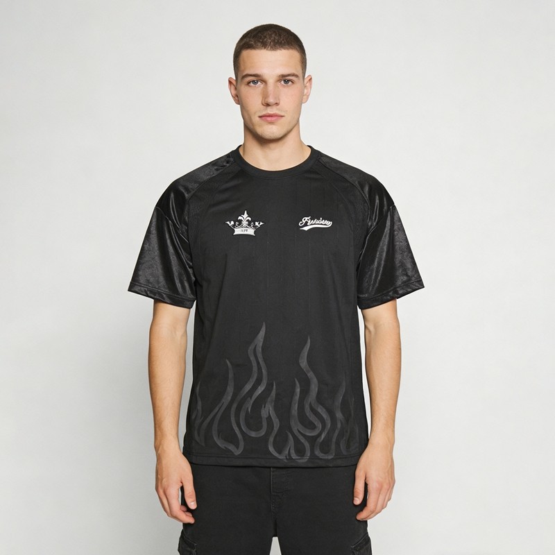 Flame Embroidery and Screen Print Mesh Jersey