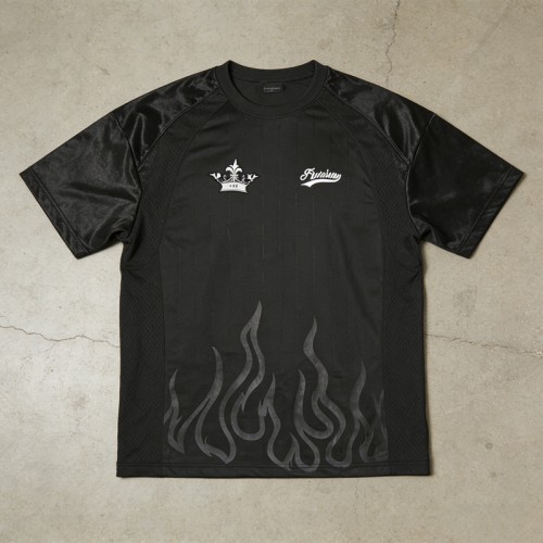 Flame Embroidery and Screen Print Mesh Jersey | Polyester Mesh | Custom Streetwear Manufacturer