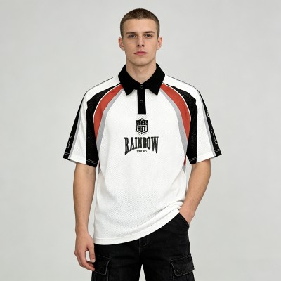 Men's Embroidered Patches Sublimation Polo Shirt | Mesh Polyester | Custom Streetwear Manufacturer