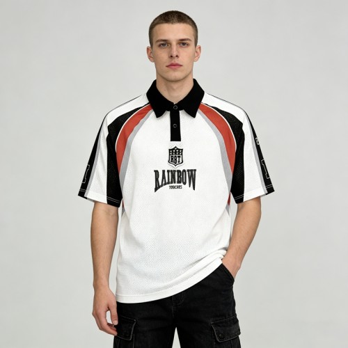 Men's Embroidered Patches Sublimation Polo Shirt | Mesh Polyester | Custom Streetwear Manufacturer