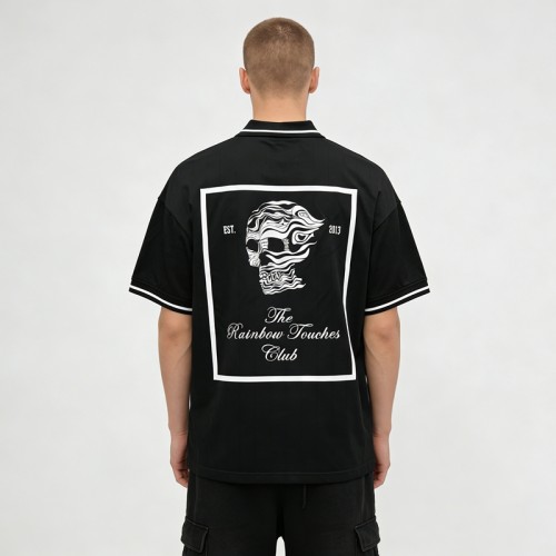 Men's Skull Embroidery and Screen Print Polo Shirt | Oversized Fit | Custom Streetwear Manufacturer