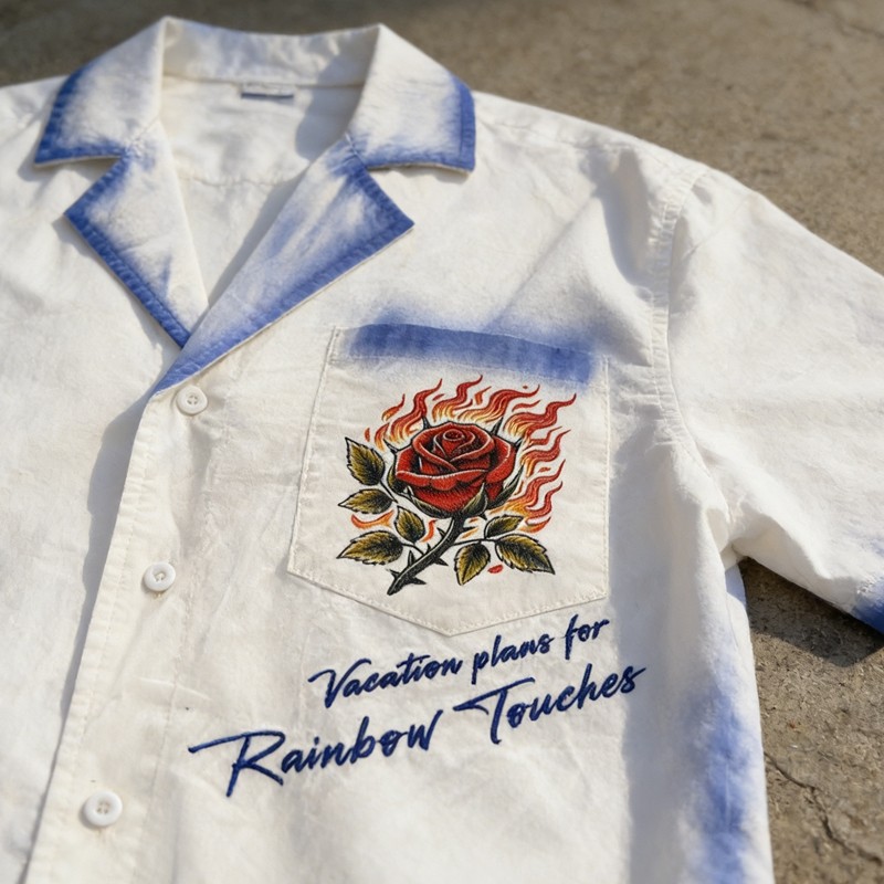 Men's Spray Dyeing DTG Embroidery Rose Shirt