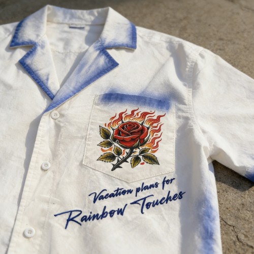 Men's Spray Dyeing DTG Embroidery Rose Shirt | Breathable Cotton | Custom Clothing Manufacturer