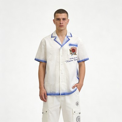 Men's Spray Dyeing DTG Embroidery Rose Shirt | Breathable Cotton | Custom Clothing Manufacturer