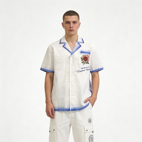 Men's Spray Dyeing DTG Embroidery Rose Shirt | Breathable Cotton | Custom Clothing Manufacturer