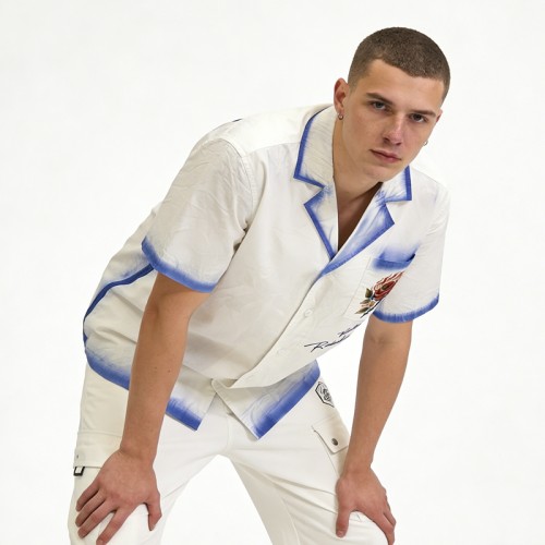 Men's Spray Dyeing DTG Embroidery Rose Shirt | Breathable Cotton | Custom Clothing Manufacturer