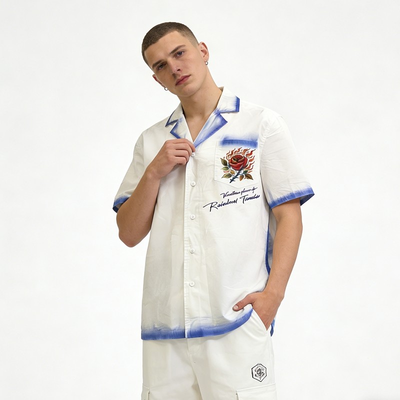 Men's Spray Dyeing DTG Embroidery Rose Shirt