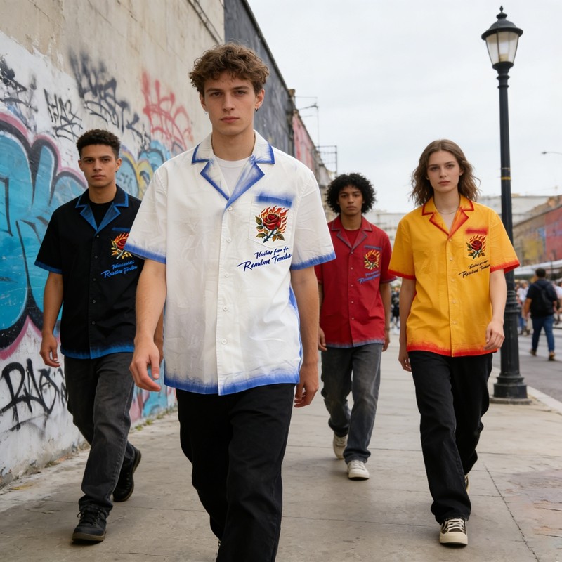 Men's Heat Transfer Printing Camp Collar Shirt