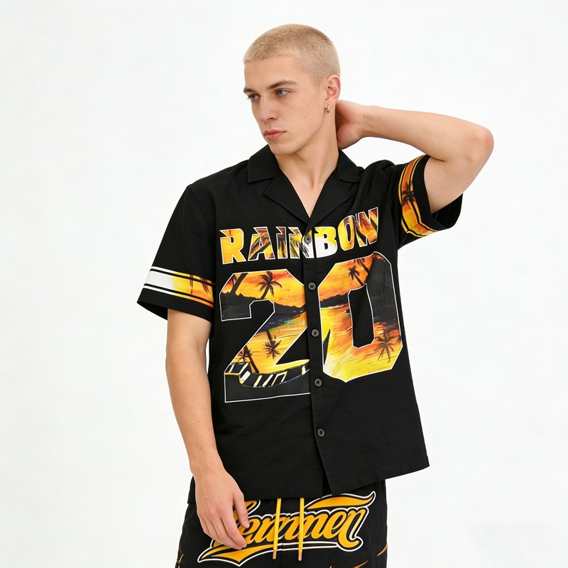 Men's Heat Transfer Printing Camp Collar Shirt