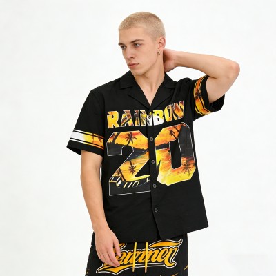 Men's Heat Transfer Printing Camp Collar Shirt | Beach Streetwear | Custom Streetwear Manufacturer