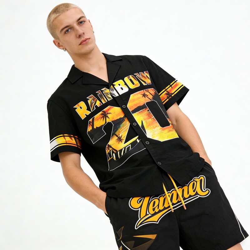 Men's Heat Transfer Printing Camp Collar Shirt