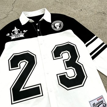 Men's Ink Printed 23 Number Baseball Shirt | Black White Contrast | Streetwear | OEM Streetwear